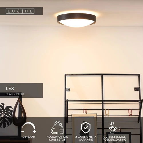 Lucide LEX - Plafonnière - Ø 33 cm - 2xE27 - Zwart - USP